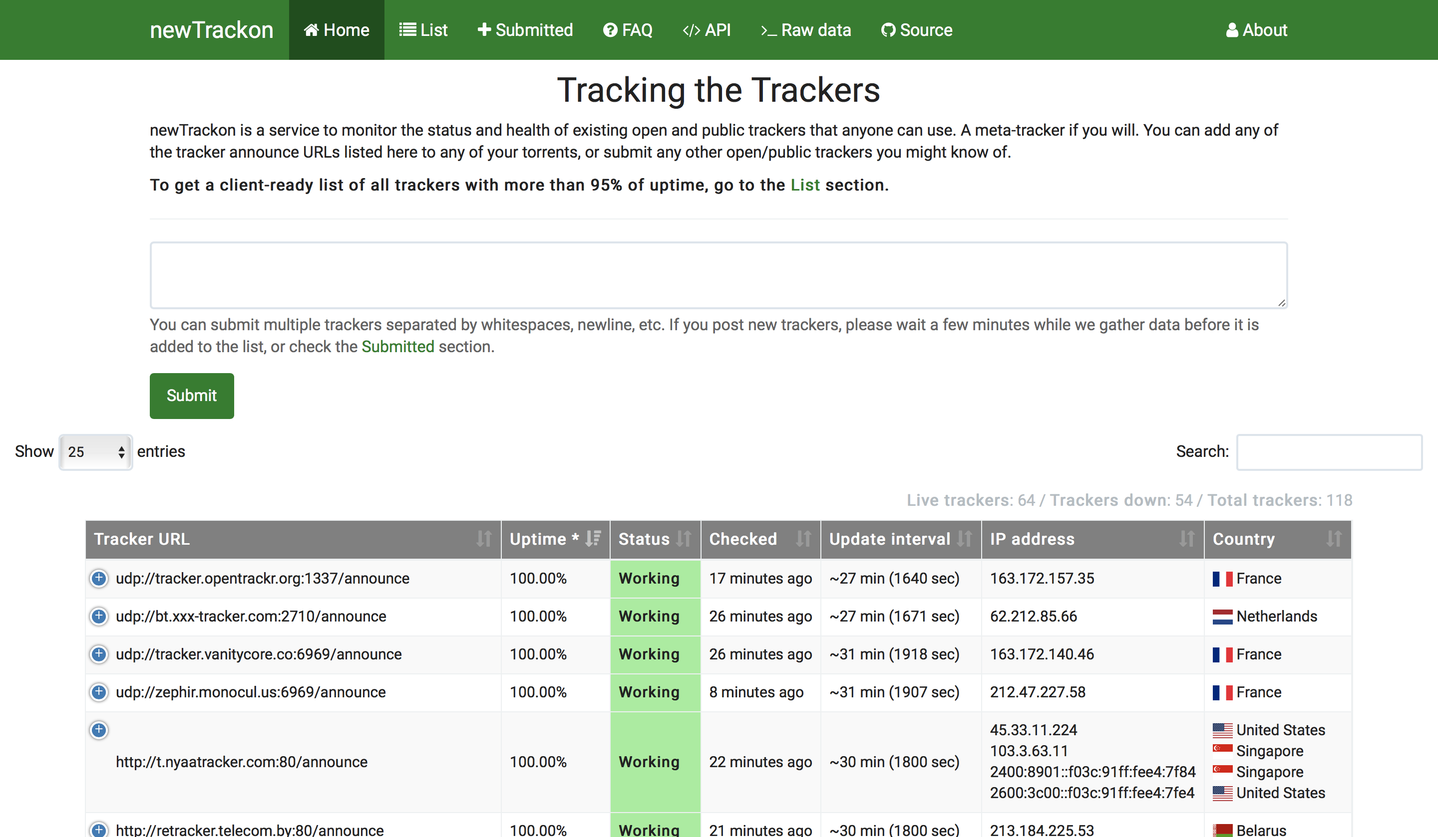 newtrackon home page